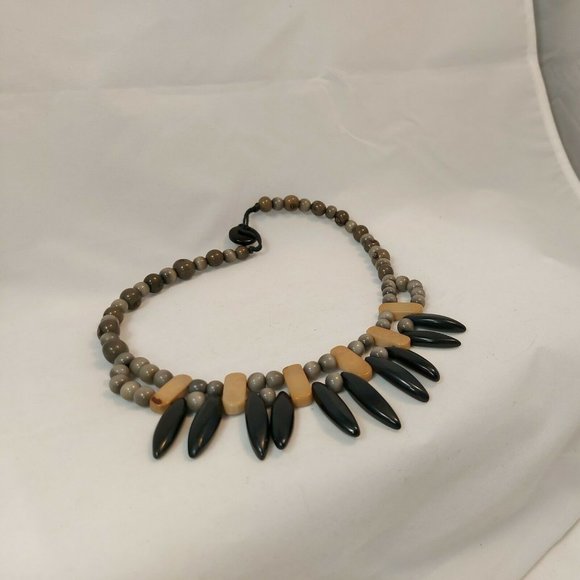 Grey Black Tagua Necklace Handmade Organic Tagua Jewelry Ecuador 17" classic bib - Picture 6 of 7